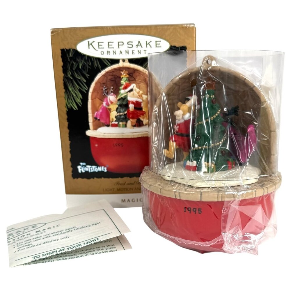 1995 Hallmark Keepsake Xmas Ornament Fred & Dino Flintstone Magic Light‎ Motion